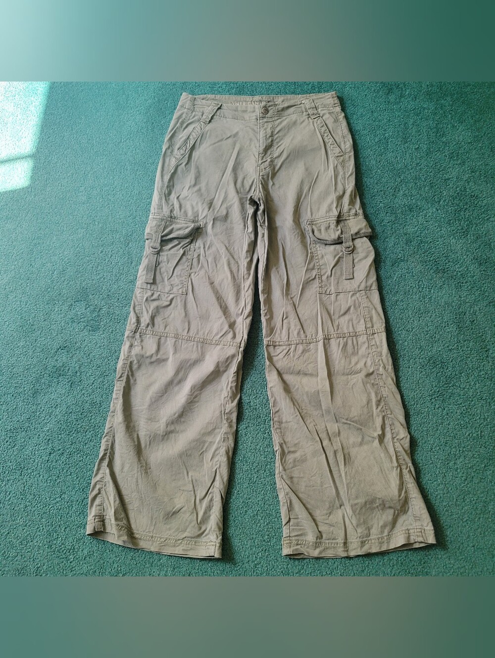 American Eagle Pants Womens 4 Green Super High Rise Baggy Wide Leg Cargo Stretch